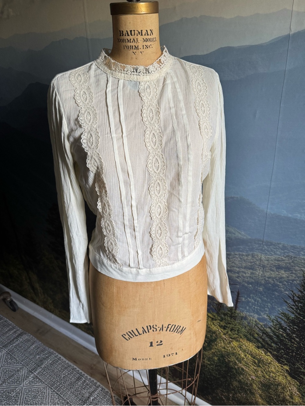 Victorian-Inspired Ivory Lace Pintuck Blouse